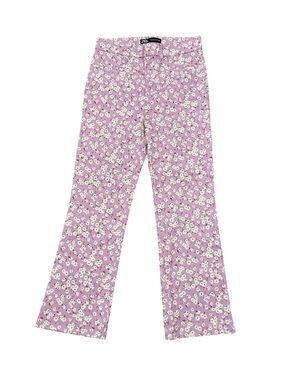 Zara Floral Crop Flare Pants Small Pink Daisy Print High Rise NWOT